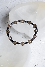 Dumanlı Kuvars 8 mm Fasetli Kesim - Hematit  Sertifikalı Doğaltaş Bileklik